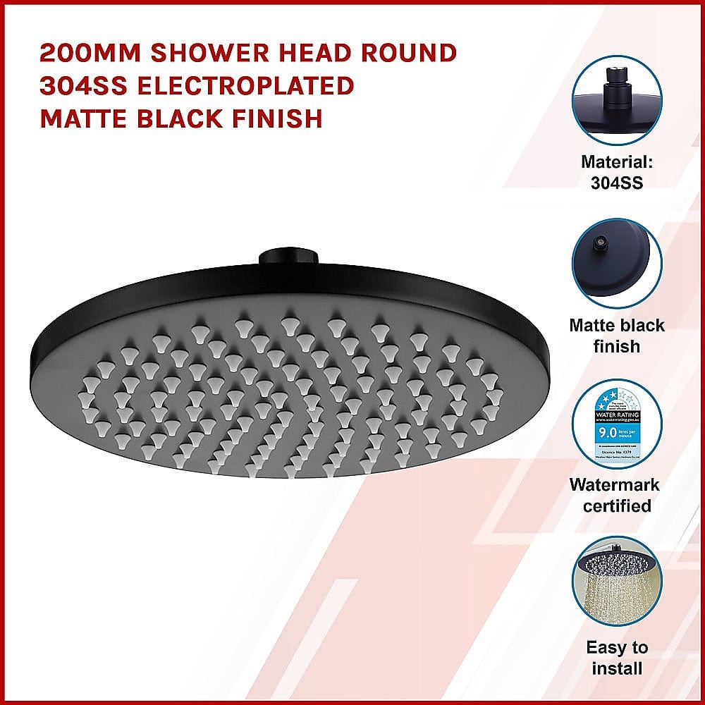 200mm Shower Head Round 304SS Showerhead Electroplated Matte Black Finish