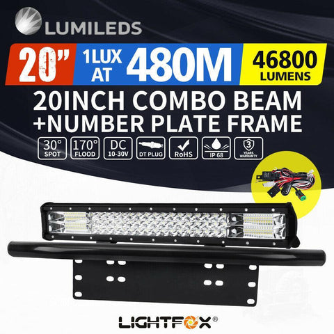 20inch Triple Row LED Light Bar Combo Beam + 23'' Number Plate Frame + Wiring