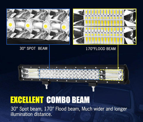 20inch Triple Row LED Light Bar Combo Beam + 23'' Number Plate Frame + Wiring