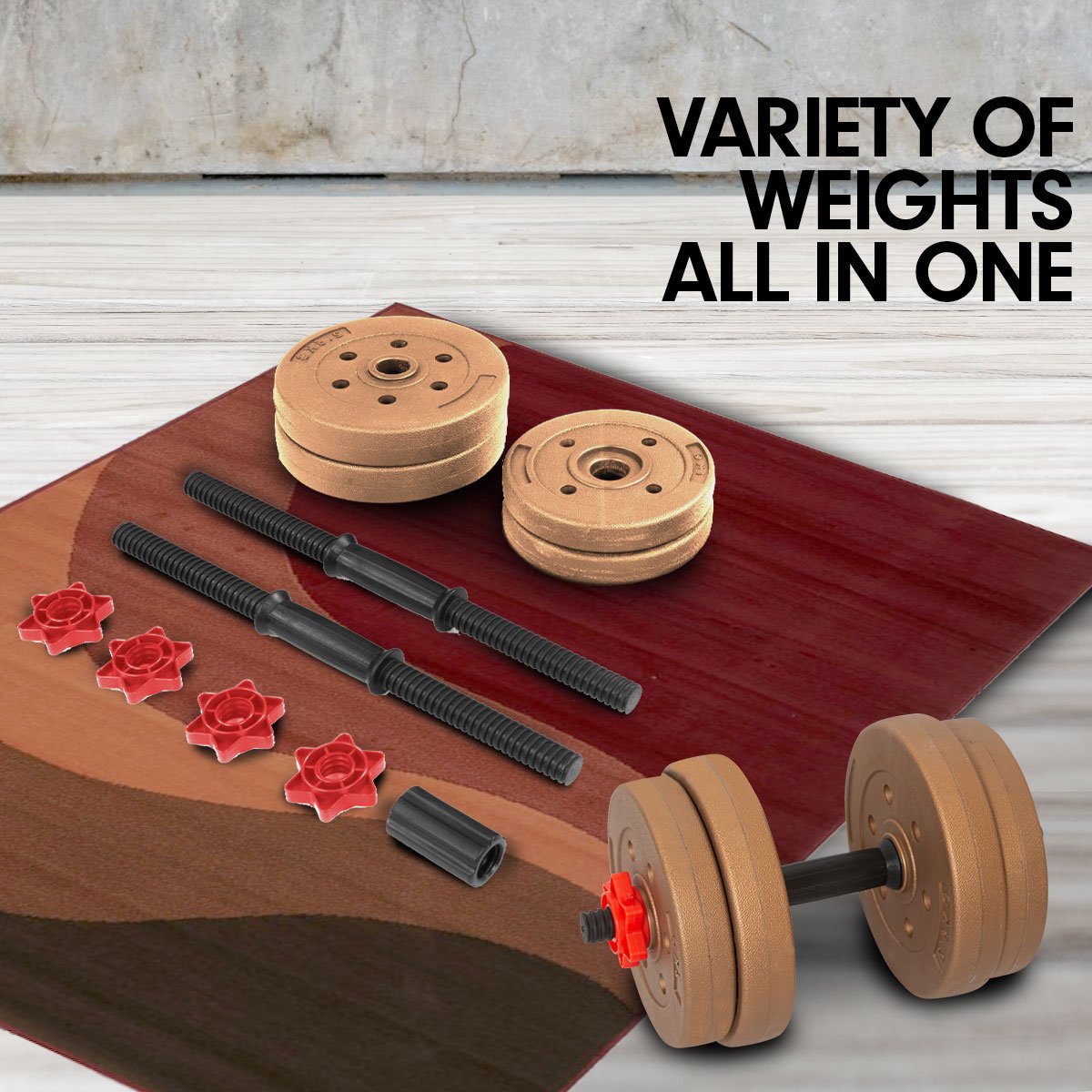weights strength 20kg Home Gym Adjustable Dumbbell and Barbell Weights Set - Gold