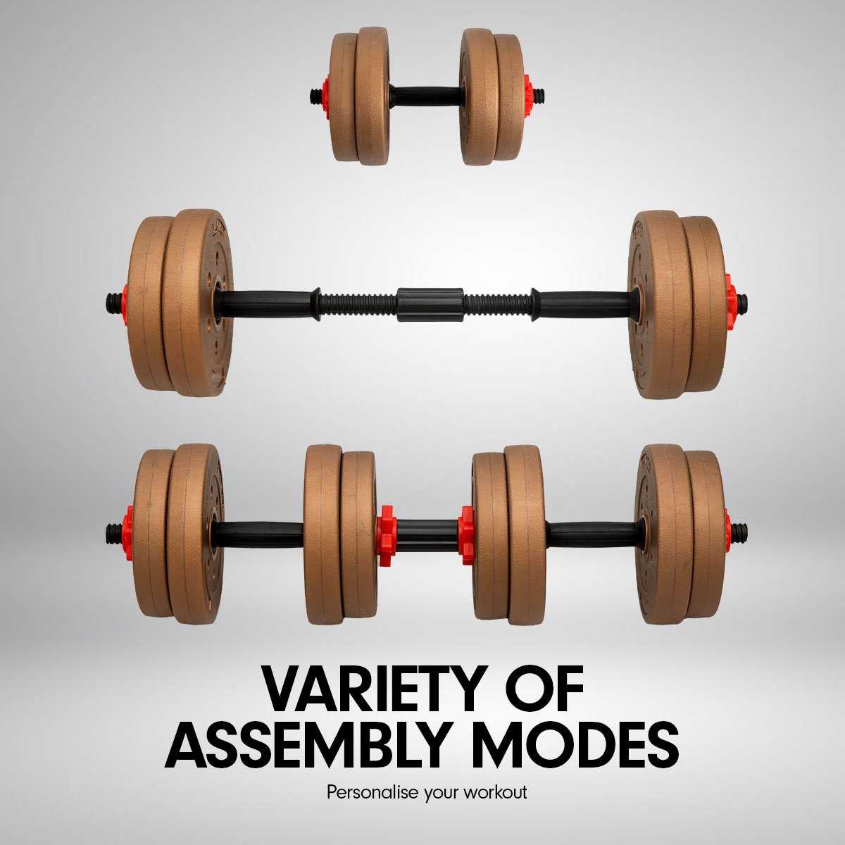 weights strength 20kg Home Gym Adjustable Dumbbell and Barbell Weights Set - Gold