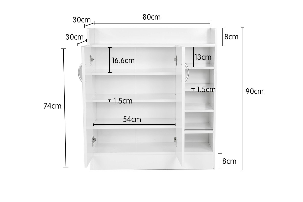 21 Pairs Shoe Cabinet Rack Storage Organiser - 80 x 30 x 90cm - White