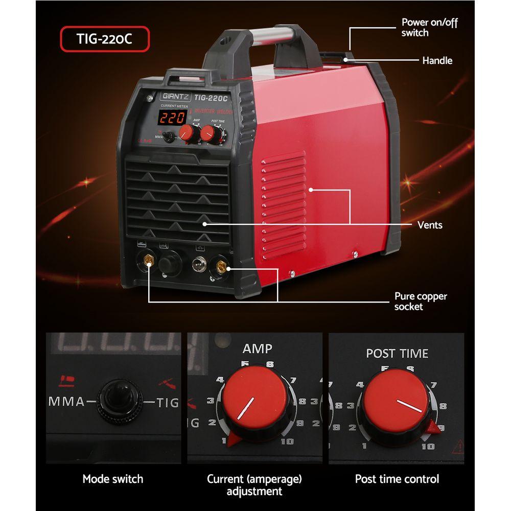 Power Tools 220 Amp Inverter Welder TIG MMA ARC DC Gas Welding Machine Stick Portable