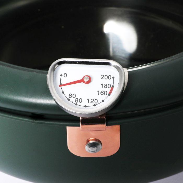 24cm Japanese Deep Frying Pan Pot with Thermometer Kitchen Tempura Fryer Green
