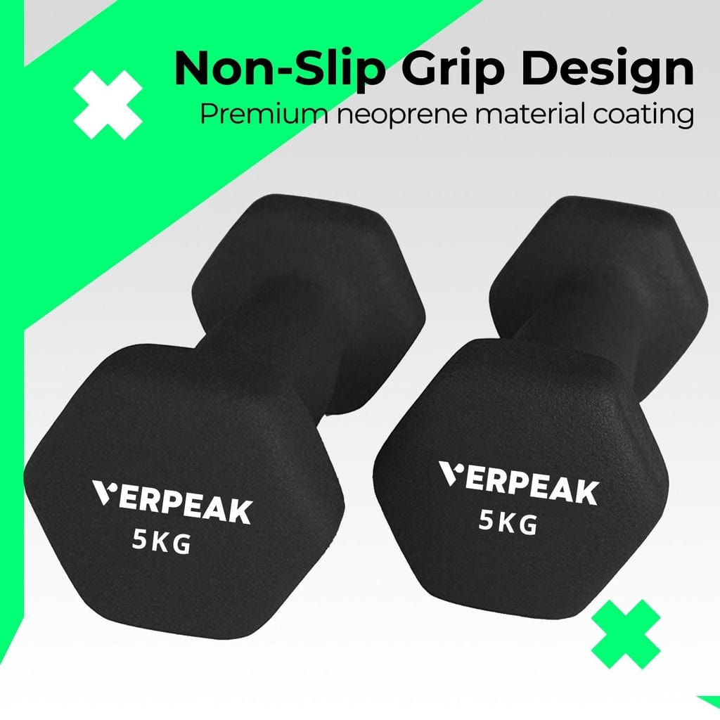 24Kg (3,4,5Kg X 2) Neoprene Dumbbell Set With Rack Green