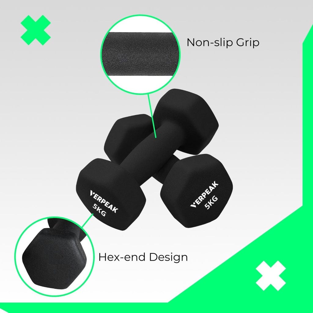 24Kg (3,4,5Kg X 2) Neoprene Dumbbell Set With Rack Green