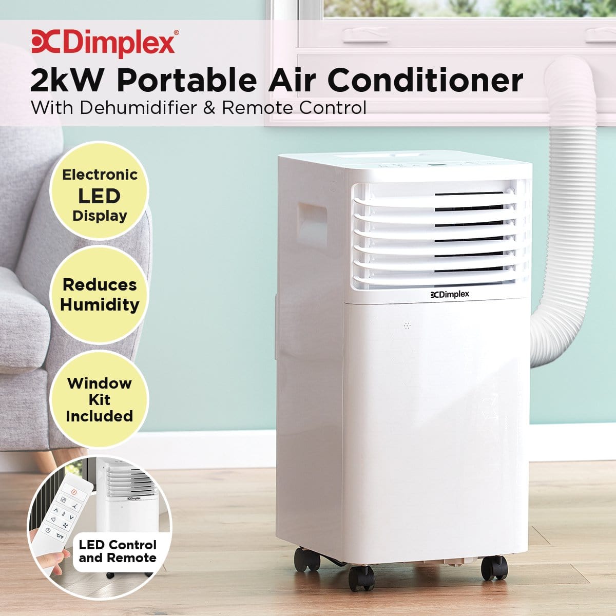 2kW Portable Air Conditioner with Dehumidifier DCPAC07C