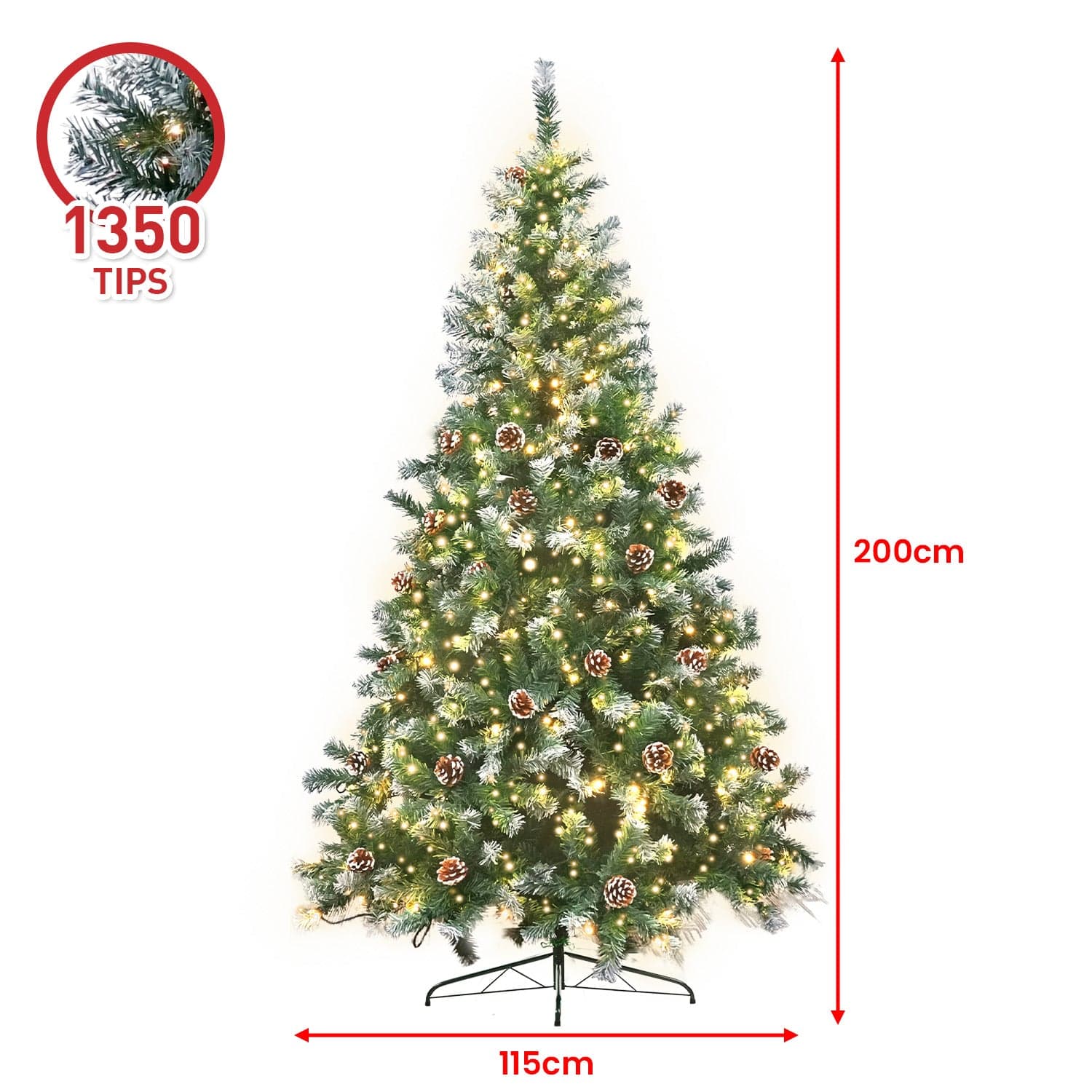 2m Pre Lit LED Christmas Tree with Pine Cones