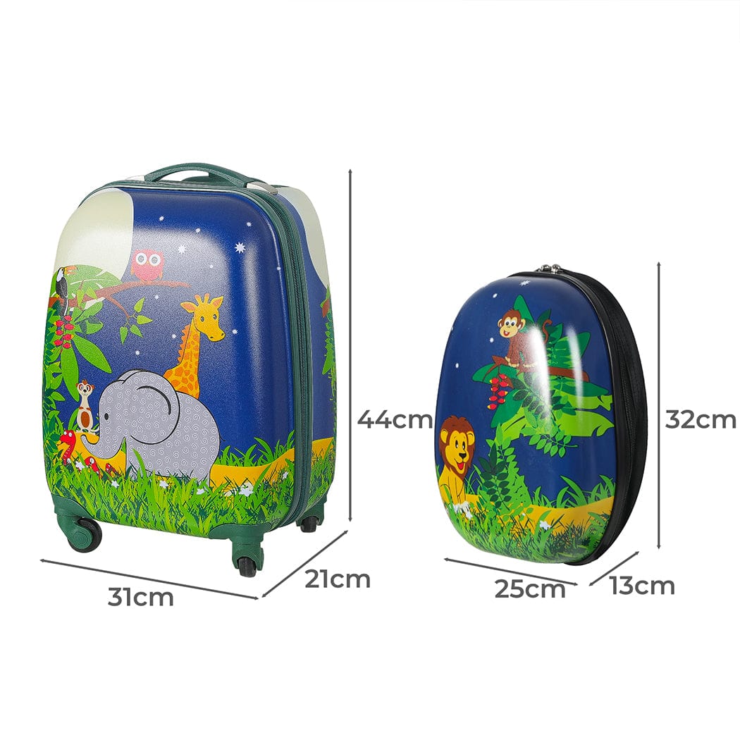 2PCS Kids Luggage Set Travel Suitcase Child Bag Backpack Jungle