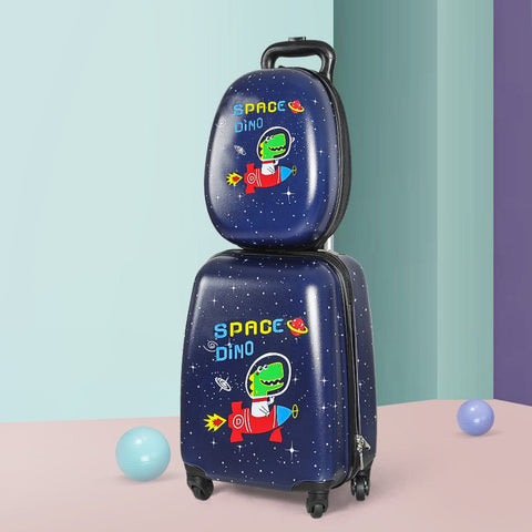 2PCS Kids Luggage Set Travel Suitcase Child Space Dino Backpack