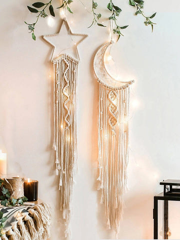 2pcs Moon & Star Woven Wall Hanging