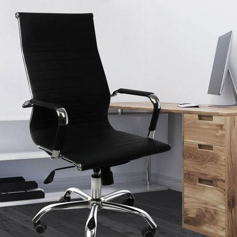 office & study 2PCS Office Chair PU Mat Seat Back Computer Black