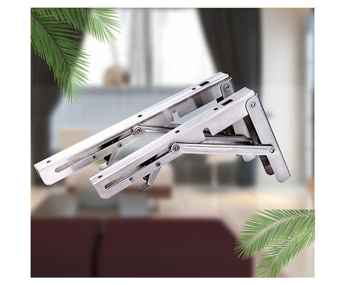 2x 10" Stainless Steel Folding Table Bracket Shelf- Silver
