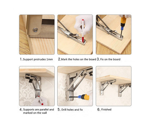 2x 10" Stainless Steel Folding Table Bracket Shelf- Silver