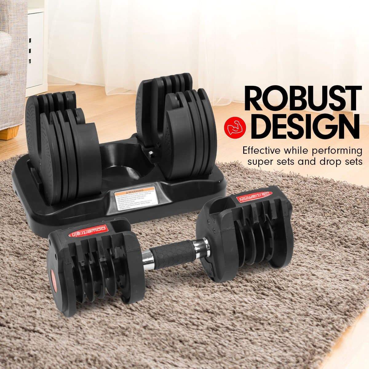 2x 20kg Powertrain Adjustable Home Gym Dumbbells