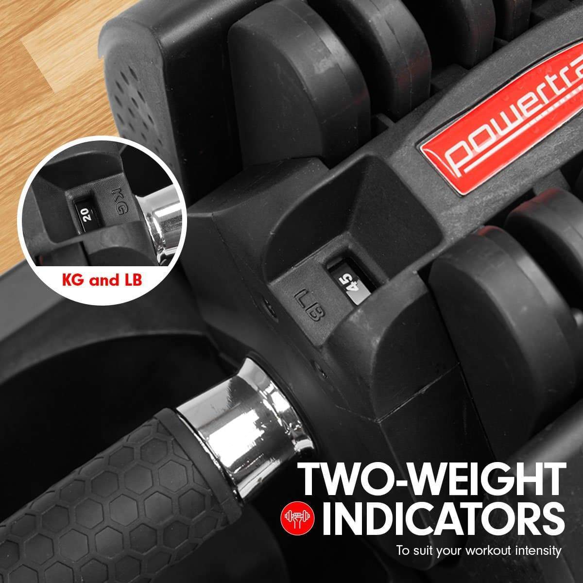 2x 20kg Powertrain Adjustable Home Gym Dumbbells