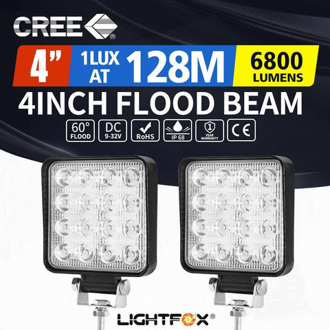 2x 4inch 80W Square LED Work Lights Bar CREE Spot Flood Reverse 4WD Ute Truck