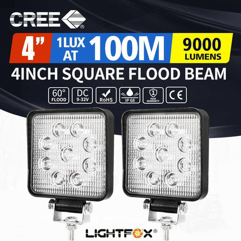 2x 4inch CREE LED Work Lights Flood Beam Square Fog Lamp Reverse Offroad 4WD