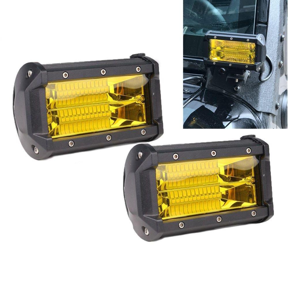 Fatherday-auto accessoirs 2x 5inch Flood LED Light Bar Offroad Boat Work Driving Fog Lamp Truck Yellow