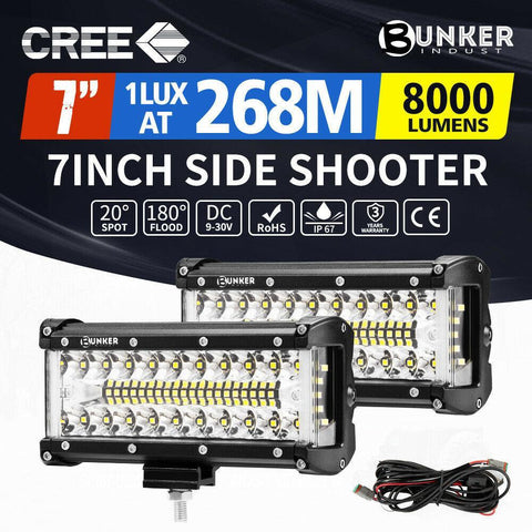 2x 7inch CREE LED Light Bar Side Shooter Pods Combo Beam Work Driving OffRoad