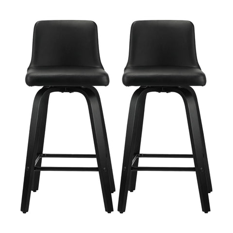 2x Bar Stool Swivel Kitchen Wooden Dining Chair Barstools Leather Black