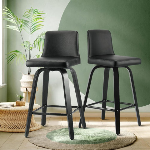 2x Bar Stool Swivel Kitchen Wooden Dining Chair Barstools Leather Black