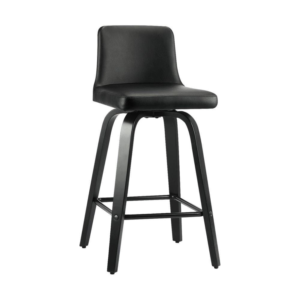 2x Bar Stool Swivel Kitchen Wooden Dining Chair Barstools Leather Black