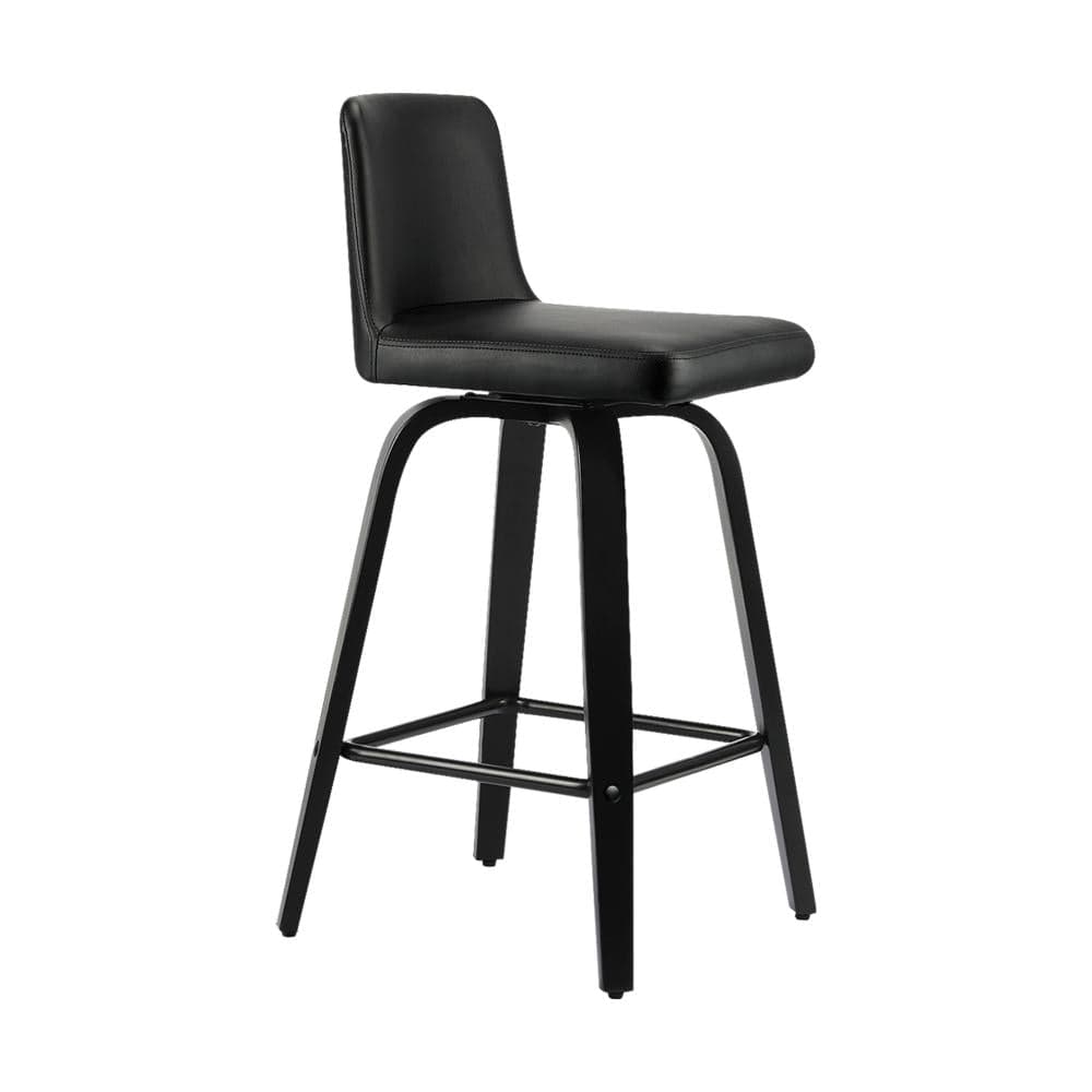 2x Bar Stool Swivel Kitchen Wooden Dining Chair Barstools Leather Black