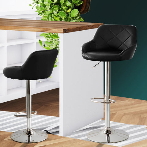 Dining Room 2x Bar Stools Kitchen Barstools PU Leather Chairs Gas Lift Swivel Black