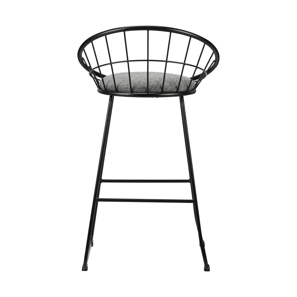 2x Bar Stools Metal Bar Stool Kitchen Chairs Grey Fabric Metallic Black