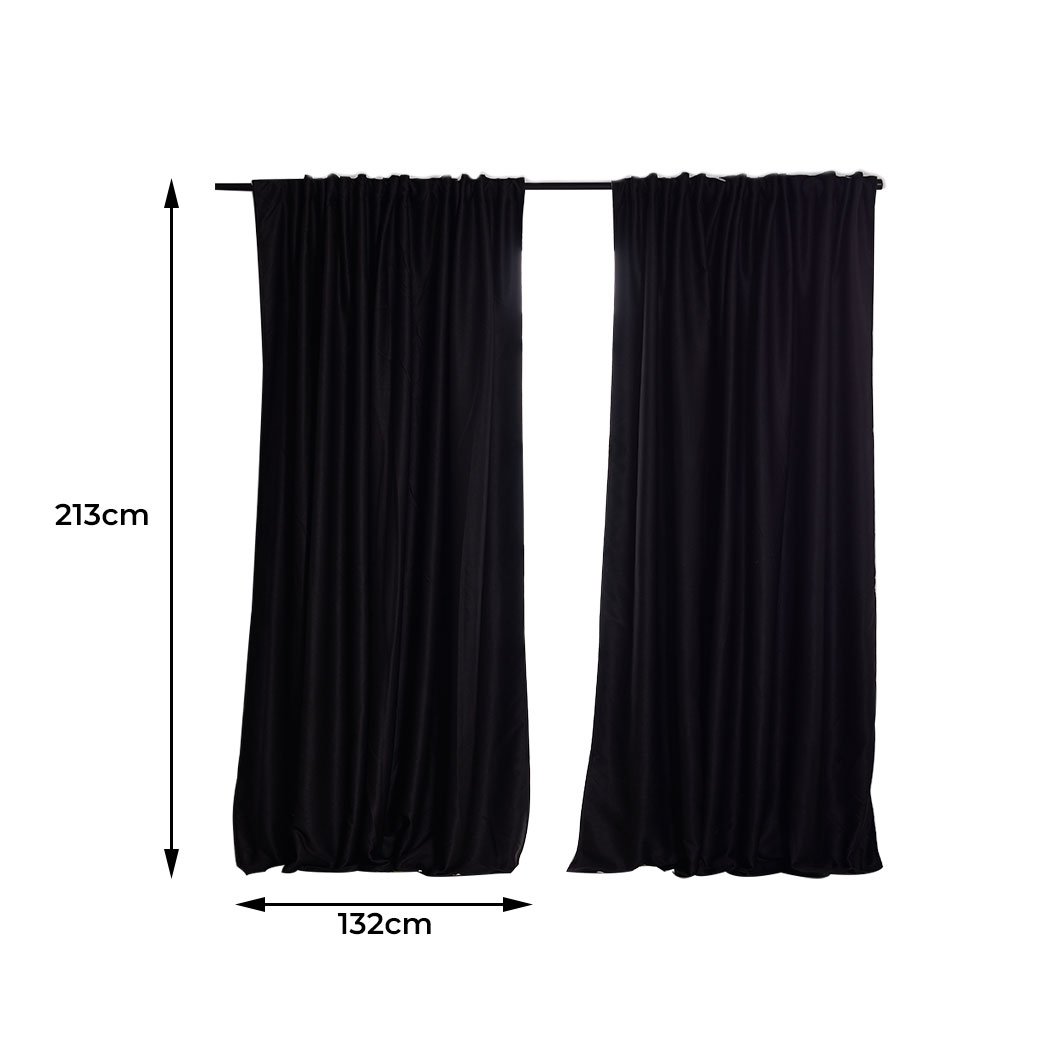 living room 2X Blockout Curtains 132cm x 213cm- Black