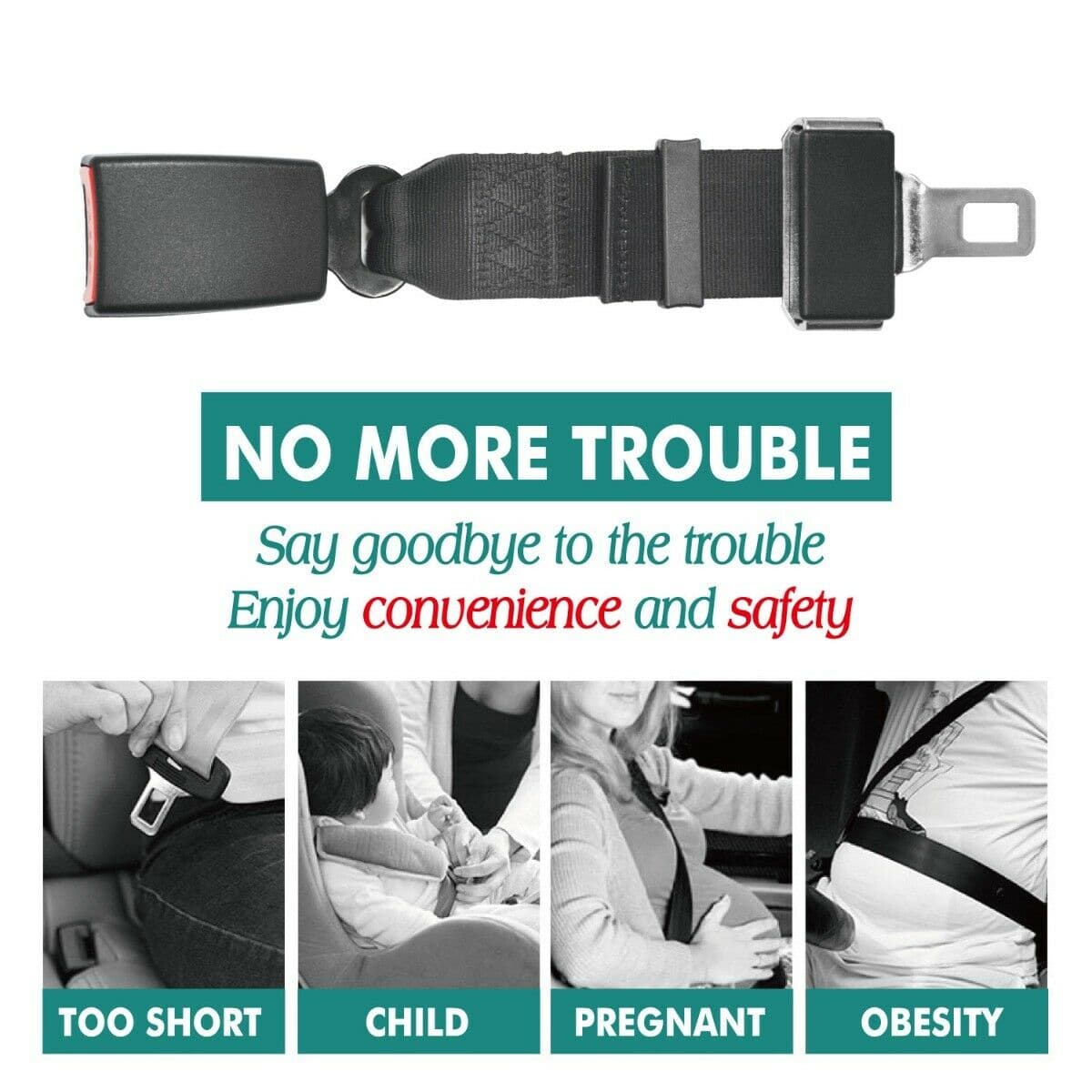 car & caravan suppli 2X Car Vehicle Seat Belt Extension Extender Strap Black Safety Buckle