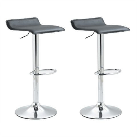 2x Counter Height Faux Leather Upholstered Adjustable Height Swivel Bar Stools -Black