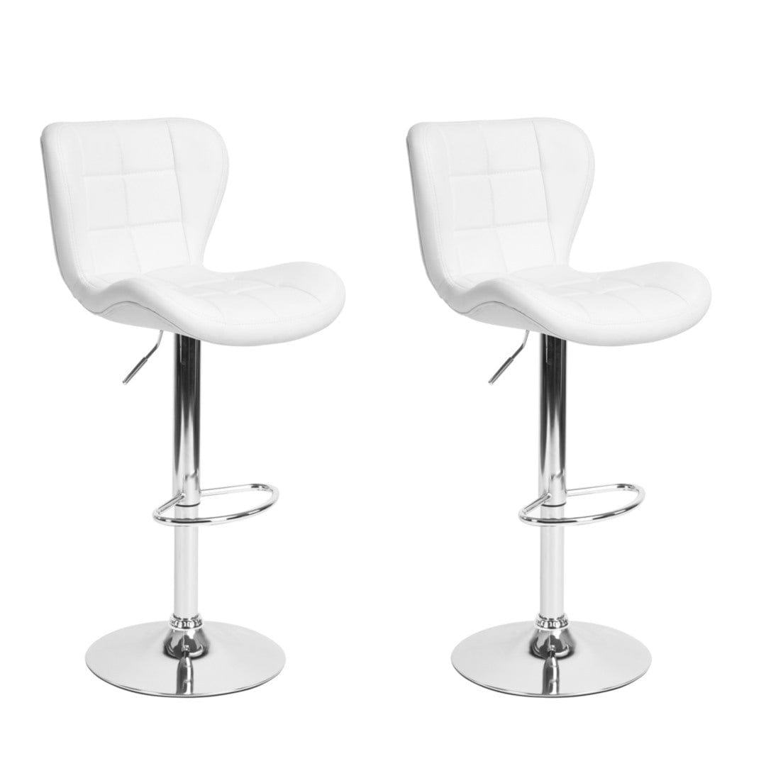 2x Counter Height PU Leather Upholstered Adjustable Height Swivel Bar Stools -White