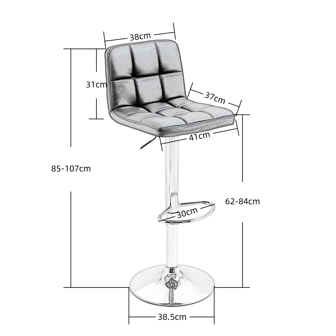 2x Counter Height PU Leather Upholstered Height Swivel Bar Stools -Black