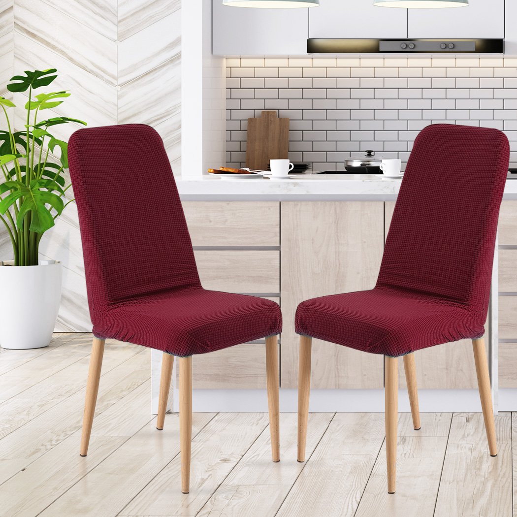 living room 2x Dining Chair Covers Spandex Cover Removable Slipcover Banquet Party Burgundy