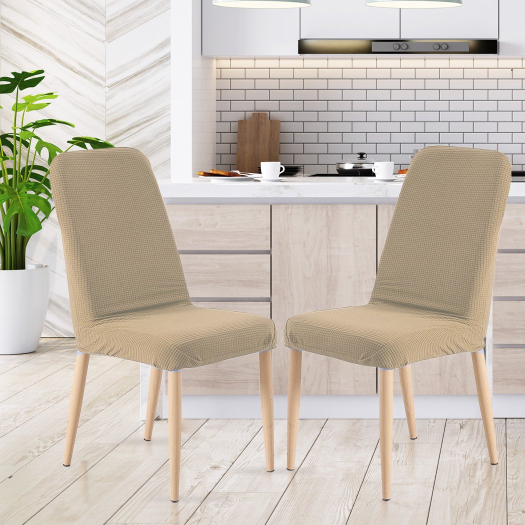 living room 2x Dining Chair Covers Spandex Cover Removable Slipcover Banquet Party Khaki