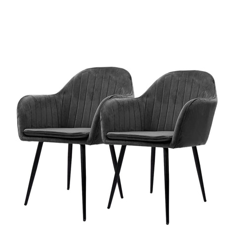 Dining Room 2x Dining Chairs Kitchen Steel Chair Velvet Removable Cushion Seat Covers