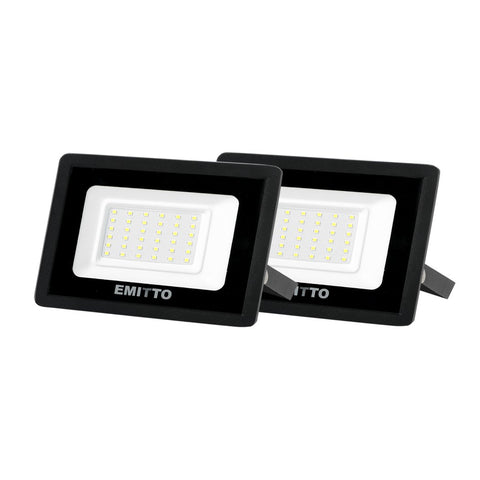 lighting 2x Emitto LED Flood Light 30W Outdoor Floodlights Lamp 220V-240V Cool White
