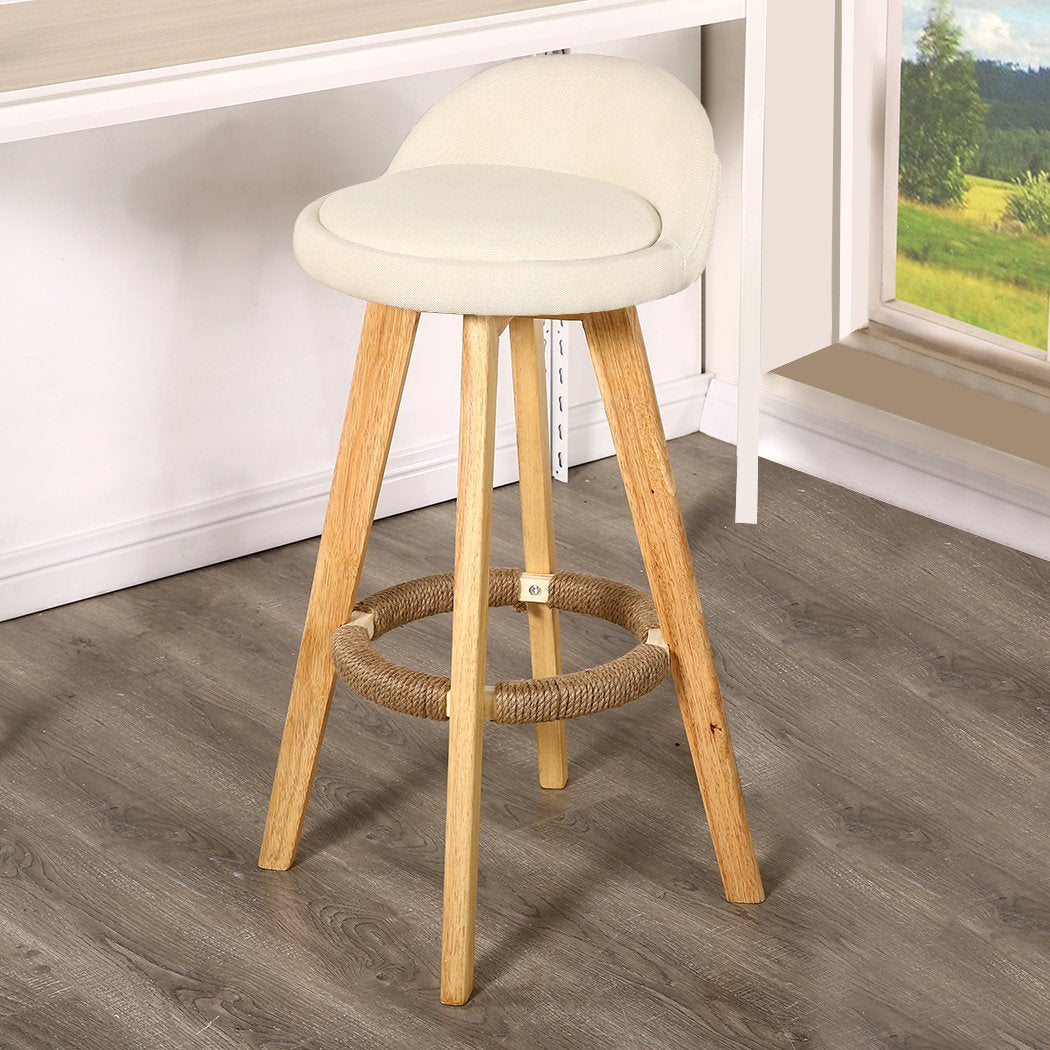 Dining Room 2x Fabric Swivel Bar Stool -Cream