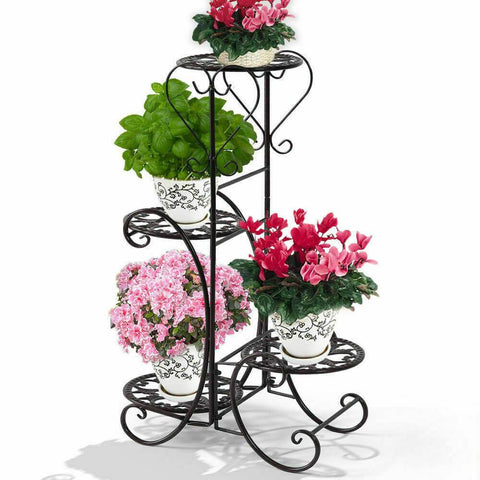 garden / agriculture 2x Flower Shape Metal Plant Stand with 4 Plant Pot Space in Black Colour