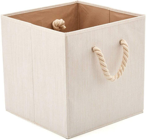 2x  Foldable Bamboo Fabric Storage Bin And Basket Box Organizer For Shelves - Beige