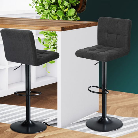 2x Kitchen Bar Stools Gas Lift Chairs 360° Swivel Steel Grey
