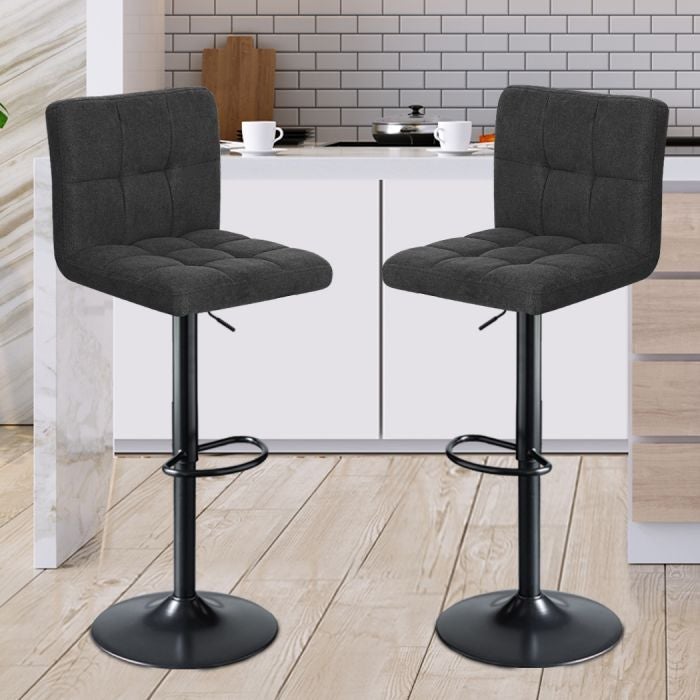 2x Kitchen Bar Stools Gas Lift Chairs 360° Swivel Steel Grey