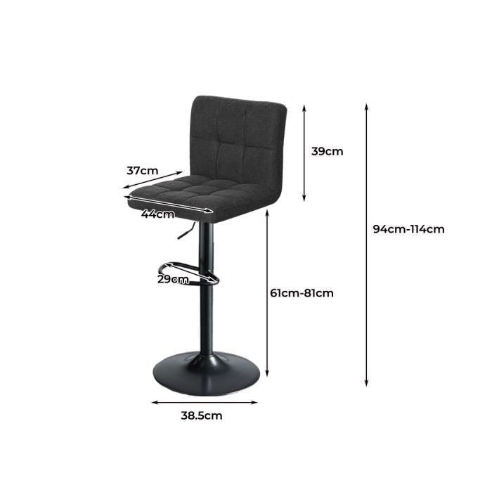 2x Kitchen Bar Stools Gas Lift Chairs 360° Swivel Steel Grey