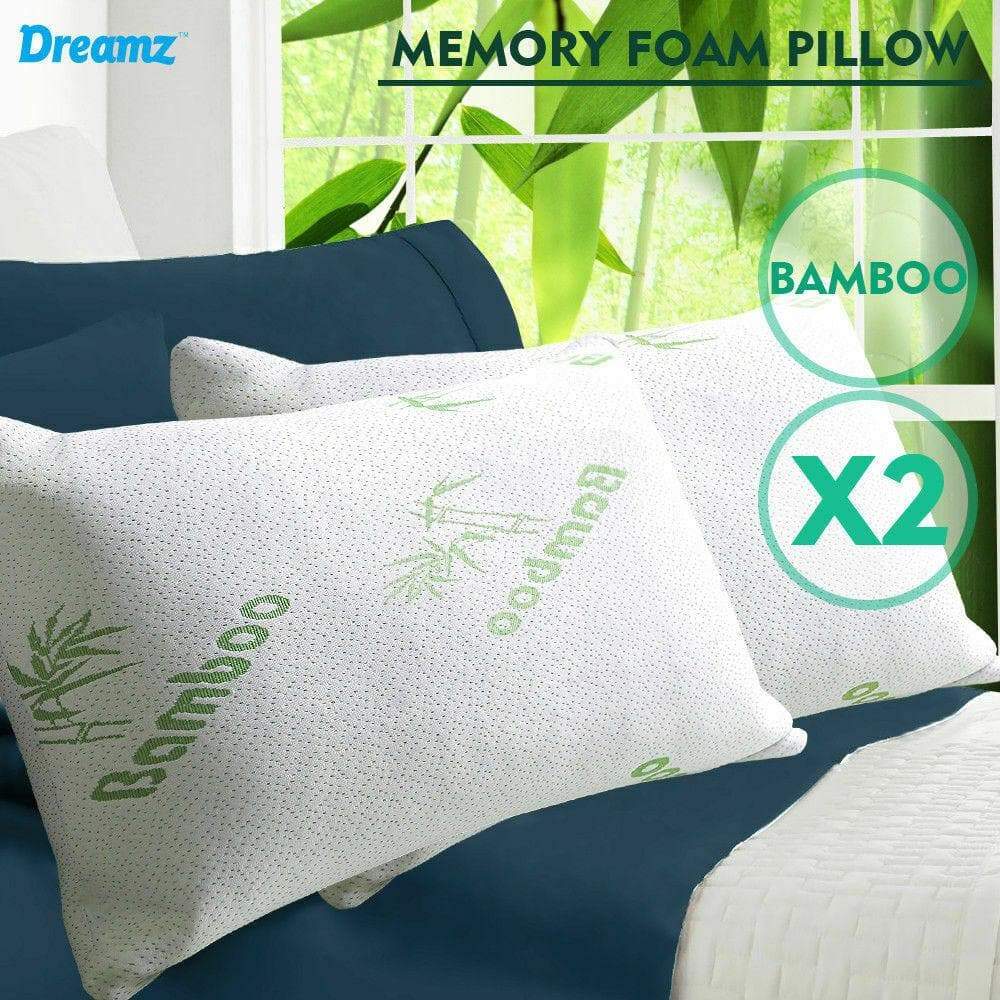 bedding 2X Luxury Memory Foam Bed Pillows Bamboo Fabric Cover 70X40Cm