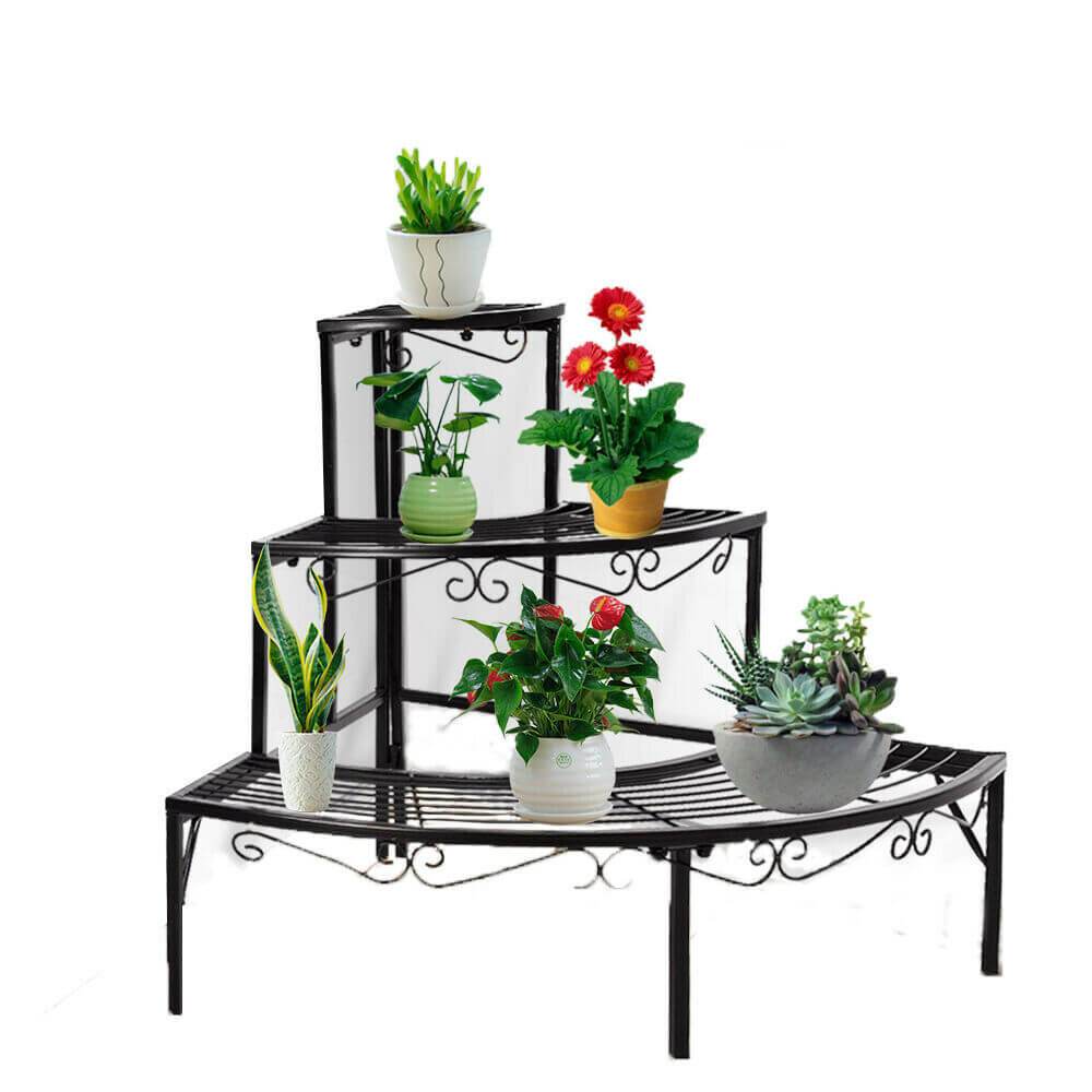 garden / agriculture 2x Outdoor Indoor Plant Stand Garden Metal 3 Tier Planter Corner Shelf