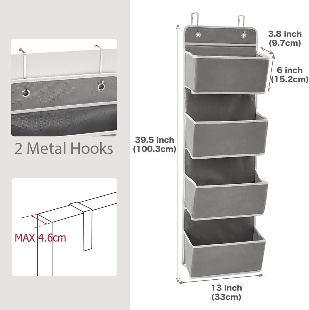 2x Over The Door Hanging Storage Organizer For Pantry Baby Nursery Bathroom Closet Dorm - Gray