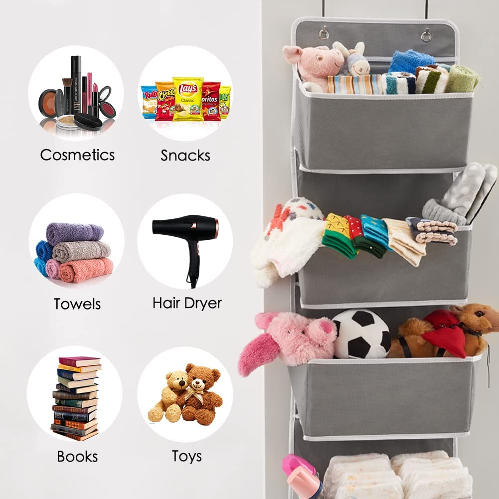 2x Over The Door Hanging Storage Organizer For Pantry Baby Nursery Bathroom Closet Dorm - Gray