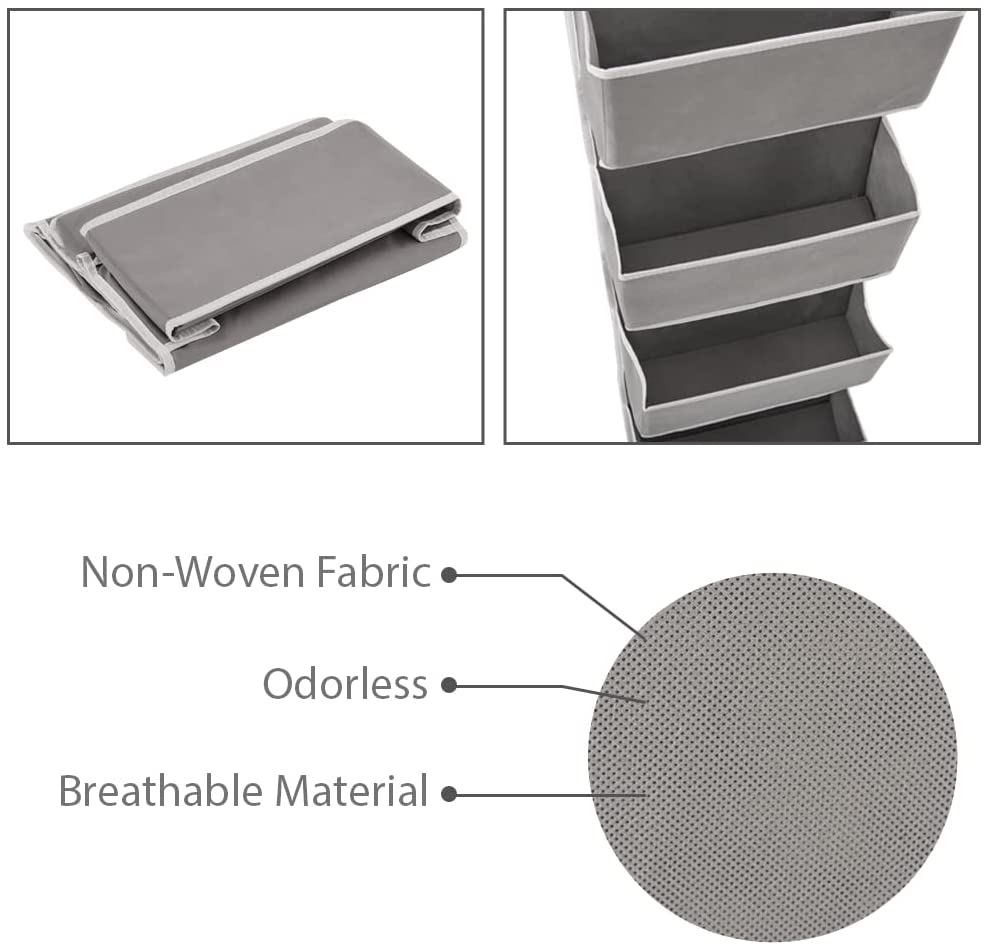 2x Over The Door Hanging Storage Organizer For Pantry Baby Nursery Bathroom Closet Dorm - Gray